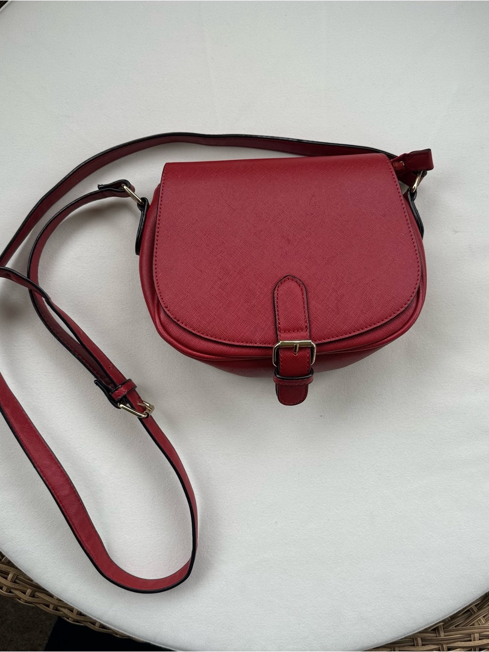 Red Crossbody Saddle Bag with Buckle Detail